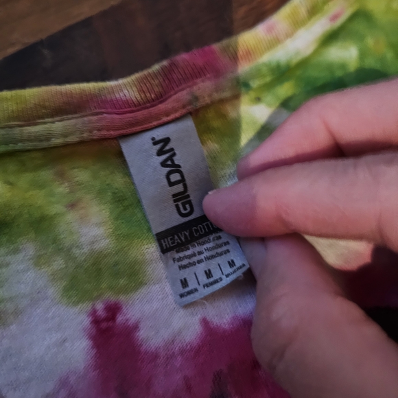 Gildan Pink and Green Tie-Dye Short Sleeve Tee - Picture 6 of 7